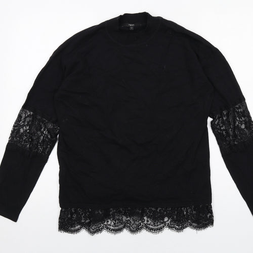 NEXT Womens Black Round Neck Cotton Pullover Jumper Size 14 - Lace Trim