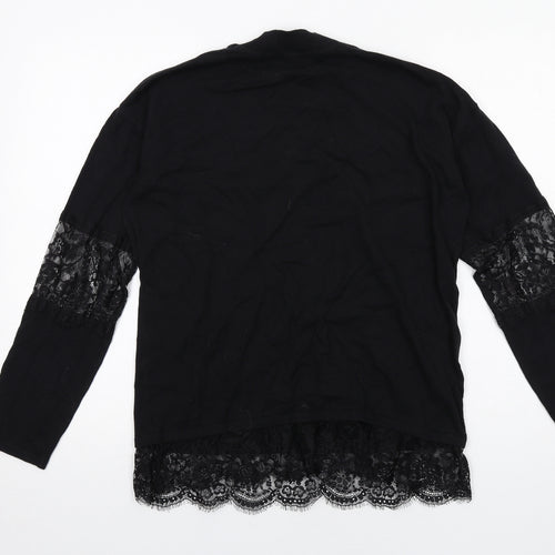 NEXT Womens Black Round Neck Cotton Pullover Jumper Size 14 - Lace Trim