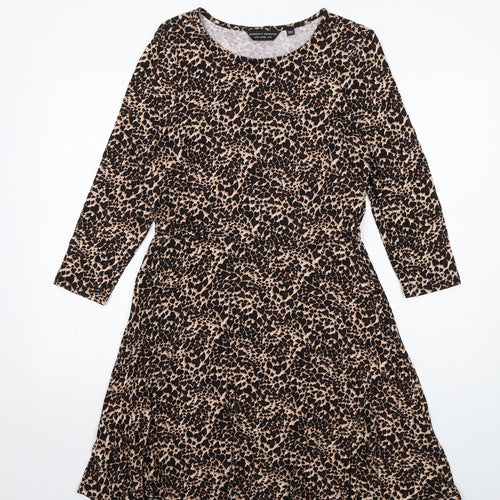 Dorothy Perkins Womens Brown Animal Print Viscose A-Line Size 14 Round Neck Pullover - Leopard pattern