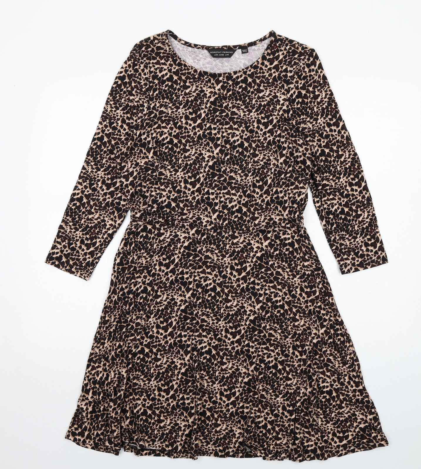 Dorothy Perkins Womens Brown Animal Print Viscose A-Line Size 14 Round Neck Pullover - Leopard pattern
