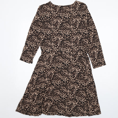 Dorothy Perkins Womens Brown Animal Print Viscose A-Line Size 14 Round Neck Pullover - Leopard pattern