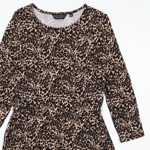 Dorothy Perkins Womens Brown Animal Print Viscose A-Line Size 14 Round Neck Pullover - Leopard pattern