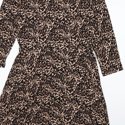 Dorothy Perkins Womens Brown Animal Print Viscose A-Line Size 14 Round Neck Pullover - Leopard pattern
