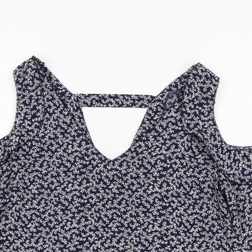 NEXT Womens Blue Geometric Polyester Basic Blouse Size 12 V-Neck - Cold Shoulder