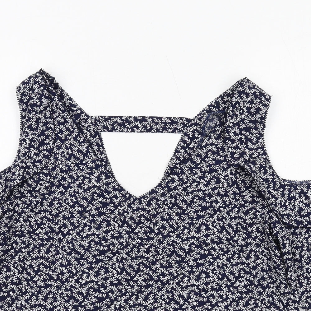 NEXT Womens Blue Geometric Polyester Basic Blouse Size 12 V-Neck - Cold Shoulder