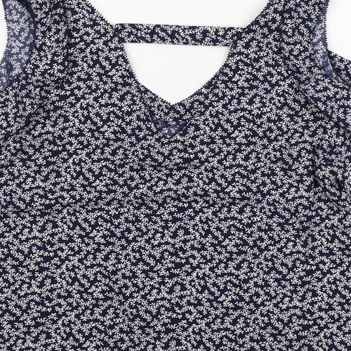 NEXT Womens Blue Geometric Polyester Basic Blouse Size 12 V-Neck - Cold Shoulder