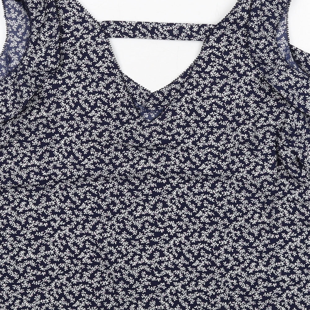 NEXT Womens Blue Geometric Polyester Basic Blouse Size 12 V-Neck - Cold Shoulder