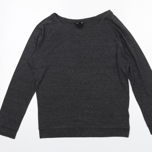 H&M Womens Grey Polyester Basic T-Shirt Size S Boat Neck