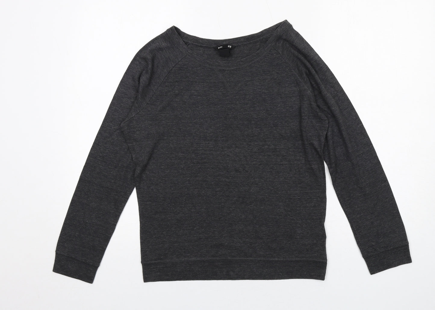H&M Womens Grey Polyester Basic T-Shirt Size S Boat Neck