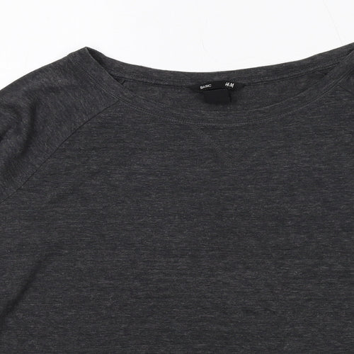 H&M Womens Grey Polyester Basic T-Shirt Size S Boat Neck
