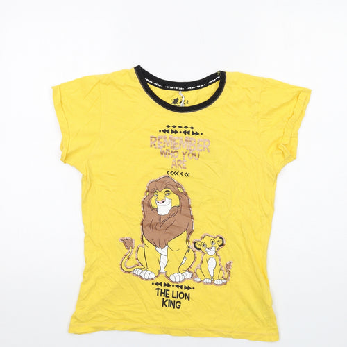 Disney Womens Yellow Cotton Basic T-Shirt Size XS Round Neck - The Lion King