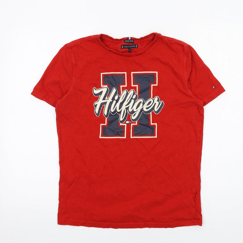 Tommy Hilfiger Boys Red Cotton Basic T-Shirt Size 15 Years Round Neck Pullover