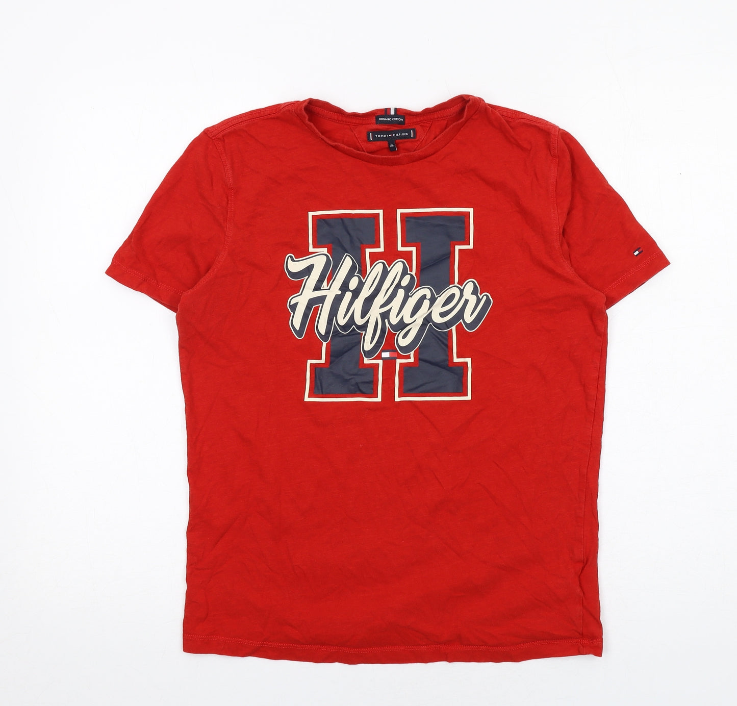 Tommy Hilfiger Boys Red Cotton Basic T-Shirt Size 15 Years Round Neck Pullover