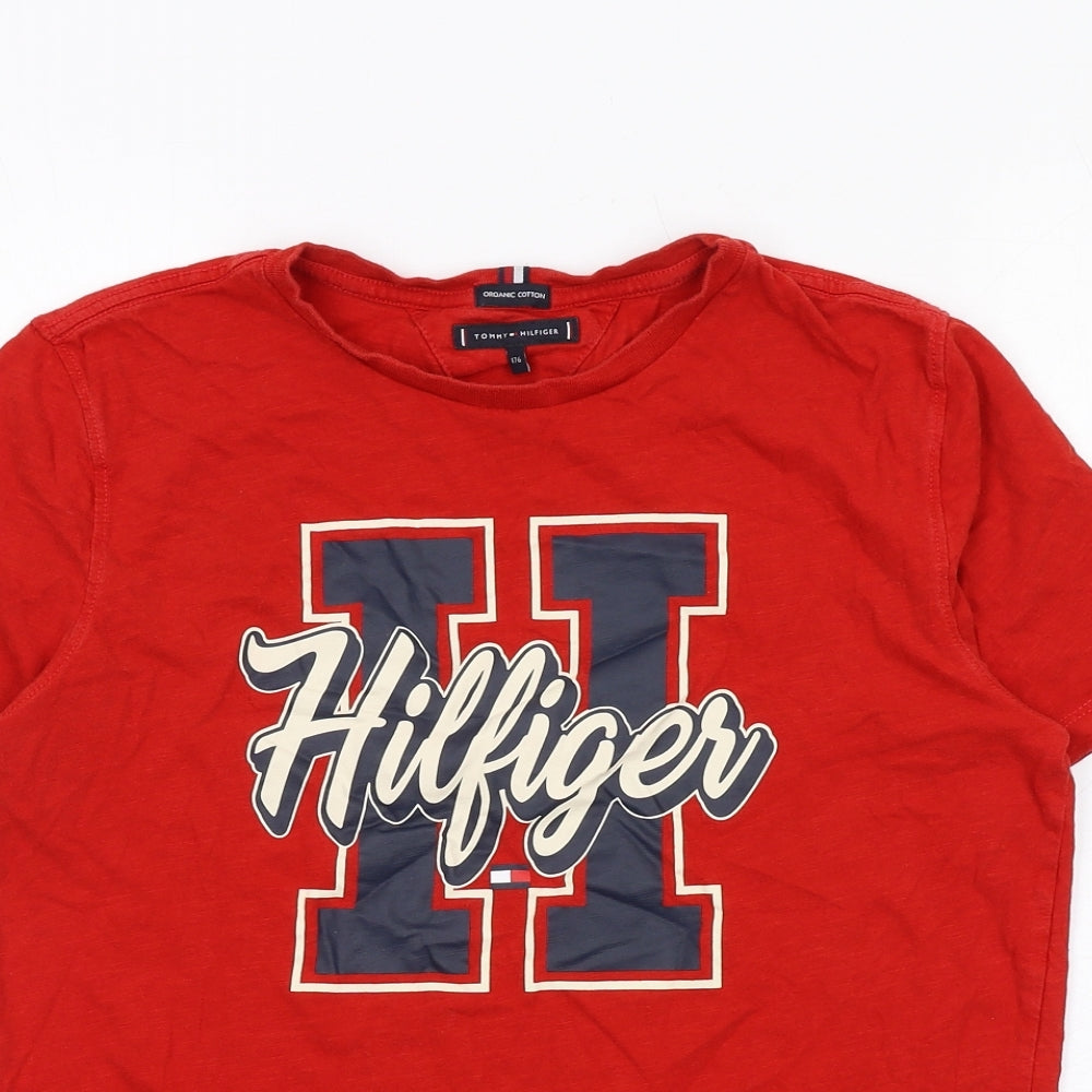 Tommy Hilfiger Boys Red Cotton Basic T-Shirt Size 15 Years Round Neck Pullover