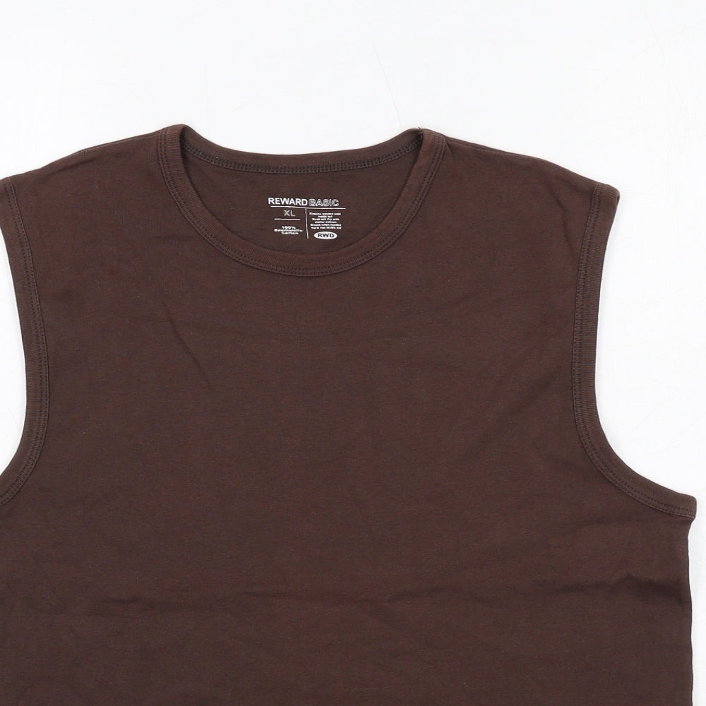 Reward Womens Brown Cotton Basic Tank Size XL Round Neck