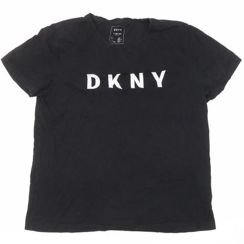 DKNY Womens Black Cotton Basic T-Shirt Size 14 Round Neck