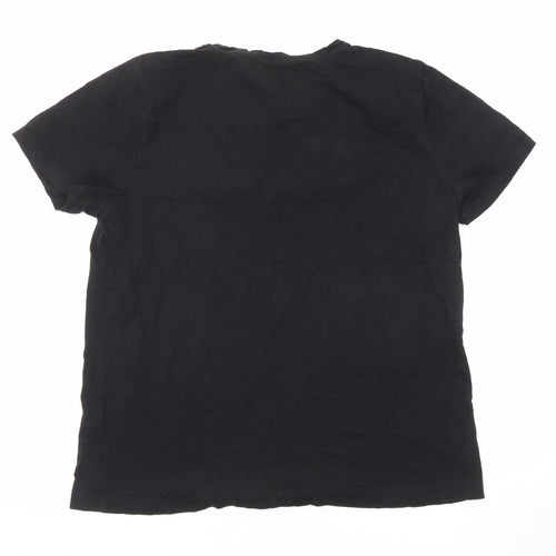 DKNY Womens Black Cotton Basic T-Shirt Size 14 Round Neck