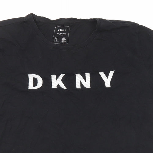 DKNY Womens Black Cotton Basic T-Shirt Size 14 Round Neck