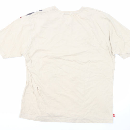 Addictive Behaviour Mens Beige Cotton T-Shirt Size L Round Neck