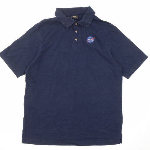 Prairie Mountain Mens Black Cotton Polo Size XL Collared Button - NASA