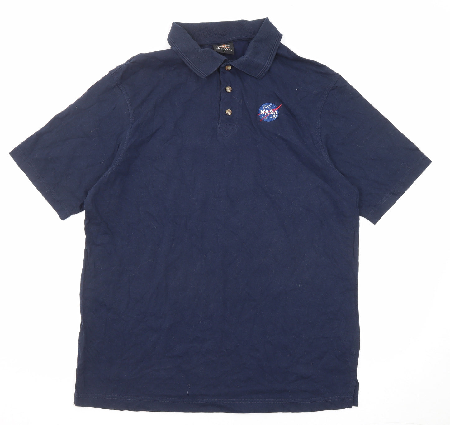 Prairie Mountain Mens Black Cotton Polo Size XL Collared Button - NASA