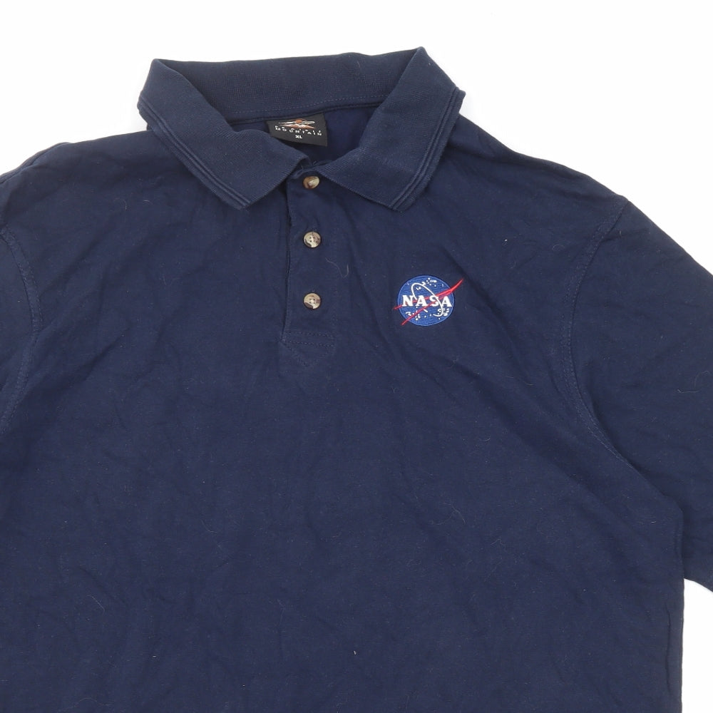 Prairie Mountain Mens Black Cotton Polo Size XL Collared Button - NASA