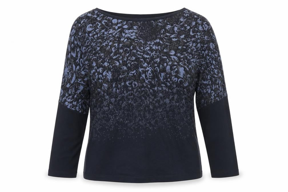 Front view of Next women’s blue viscose basic t-shirt, size UK 10, boat neck