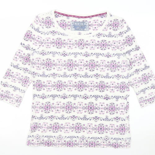 Marks and Spencer Womens White Geometric Cotton Basic T-Shirt Size 10 Round Neck