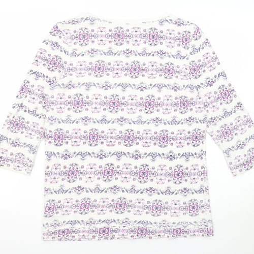 Marks and Spencer Womens White Geometric Cotton Basic T-Shirt Size 10 Round Neck