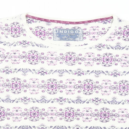 Marks and Spencer Womens White Geometric Cotton Basic T-Shirt Size 10 Round Neck