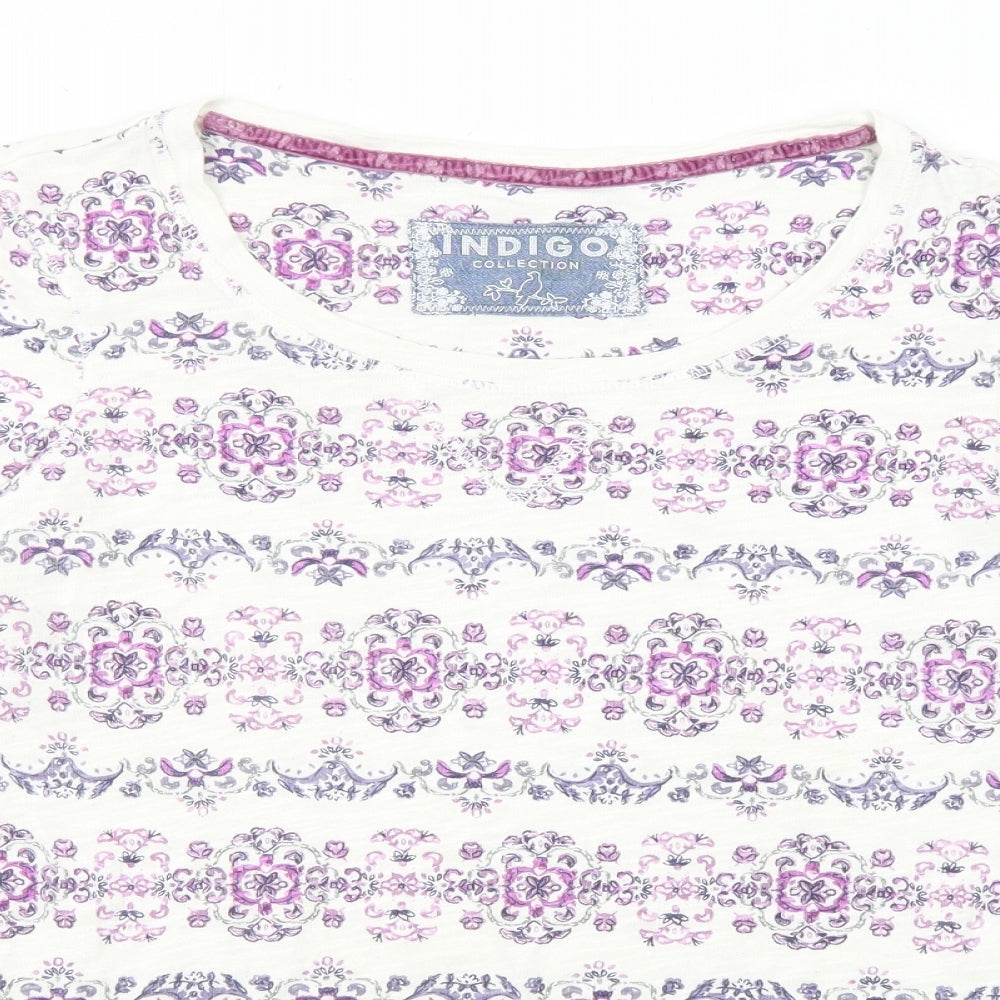 Marks and Spencer Womens White Geometric Cotton Basic T-Shirt Size 10 Round Neck