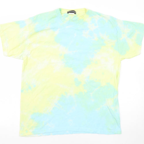 PRETTYLITTLETHING Womens Multicoloured Geometric Cotton Basic T-Shirt Size S Round Neck - Tie Dye