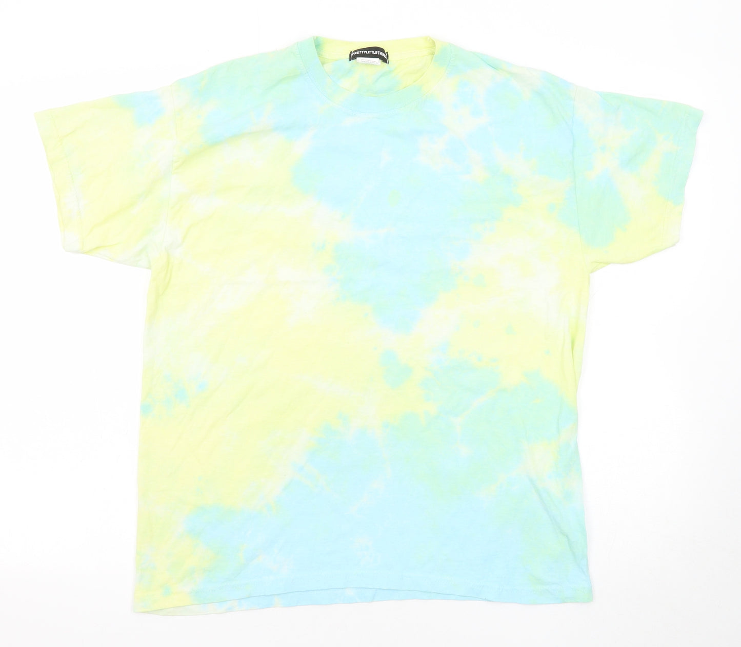 PRETTYLITTLETHING Womens Multicoloured Geometric Cotton Basic T-Shirt Size S Round Neck - Tie Dye