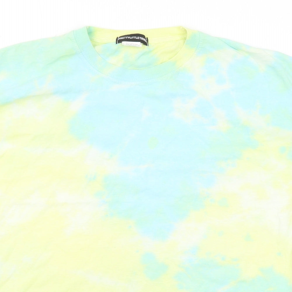 PRETTYLITTLETHING Womens Multicoloured Geometric Cotton Basic T-Shirt Size S Round Neck - Tie Dye