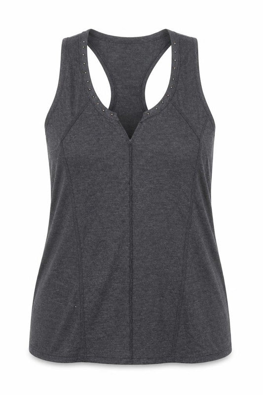 Front view of Next women’s grey viscose basic tank, size UK 10, v-neck