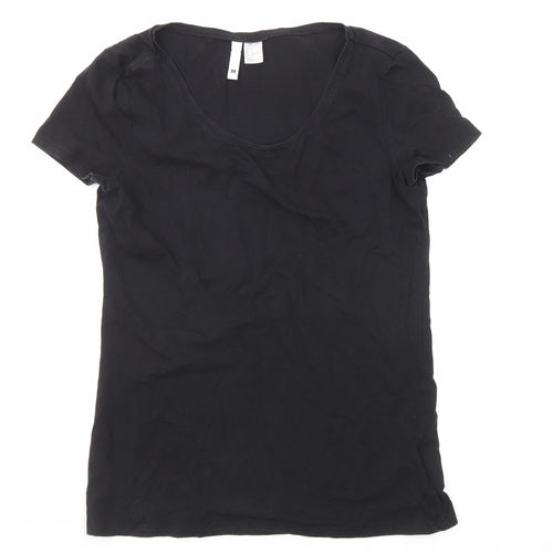 Divided by H&M Womens Black Chlorofibre Basic T-Shirt Size M Scoop Neck