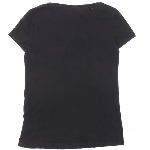 Divided by H&M Womens Black Chlorofibre Basic T-Shirt Size M Scoop Neck