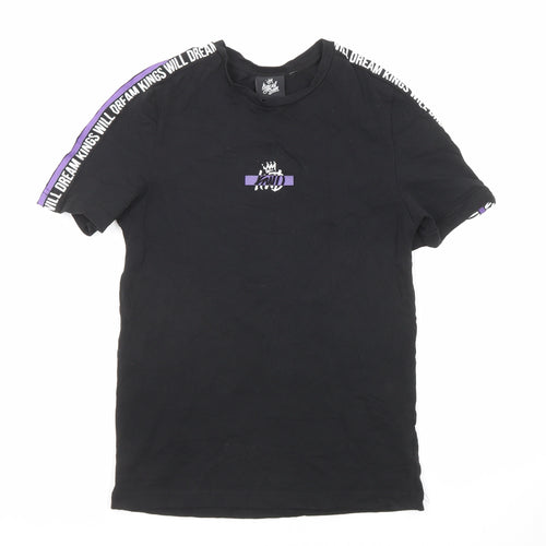 Kings Will Dream Boys Black Cotton Basic T-Shirt Size 8-9 Years Round Neck Pullover