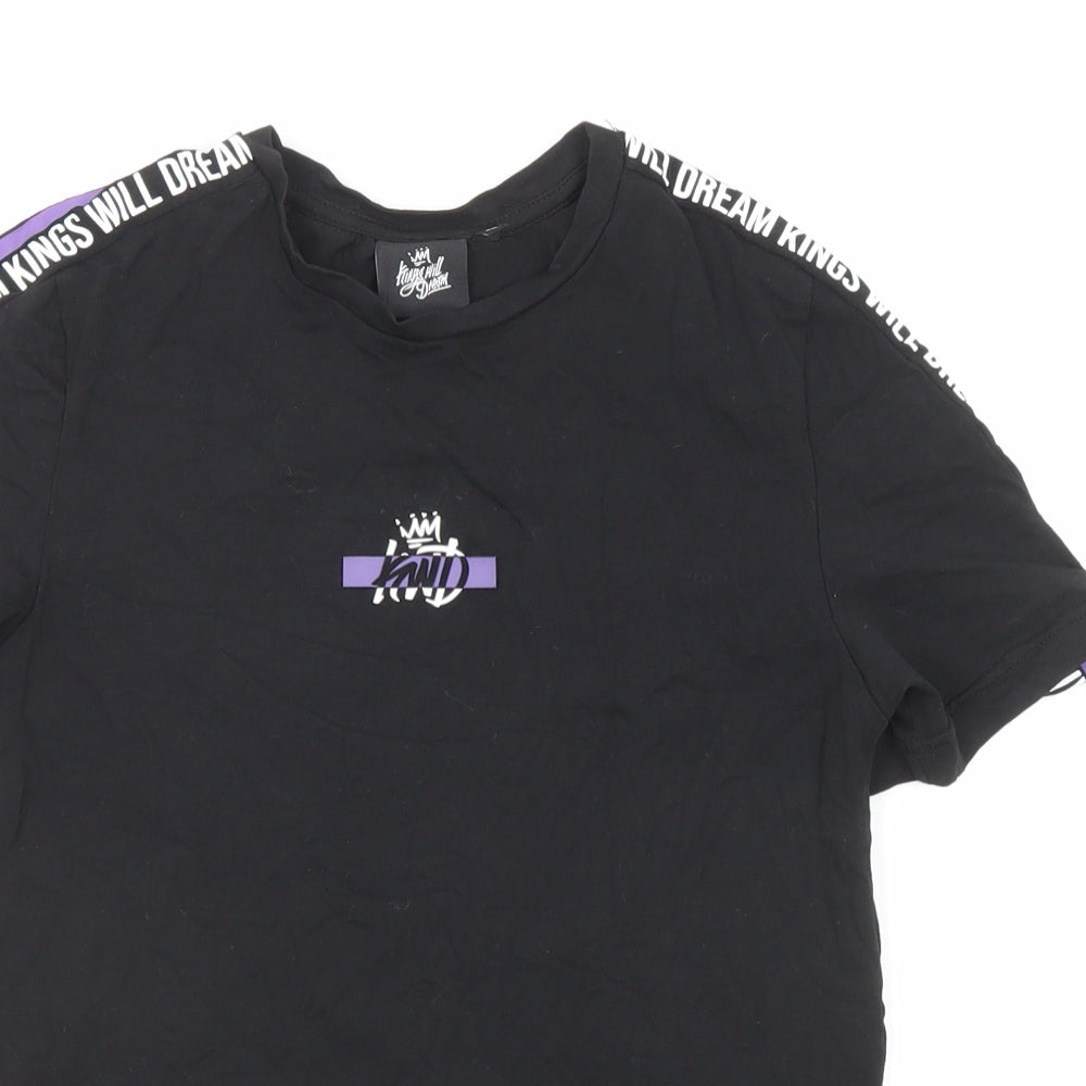 Kings Will Dream Boys Black Cotton Basic T-Shirt Size 8-9 Years Round Neck Pullover