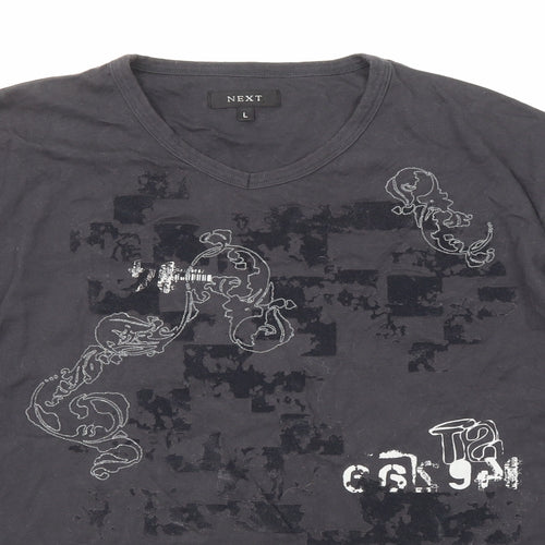 NEXT Mens Grey Polyester T-Shirt Size L Round Neck