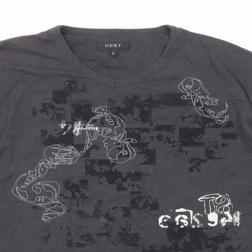 NEXT Mens Grey Polyester T-Shirt Size L Round Neck