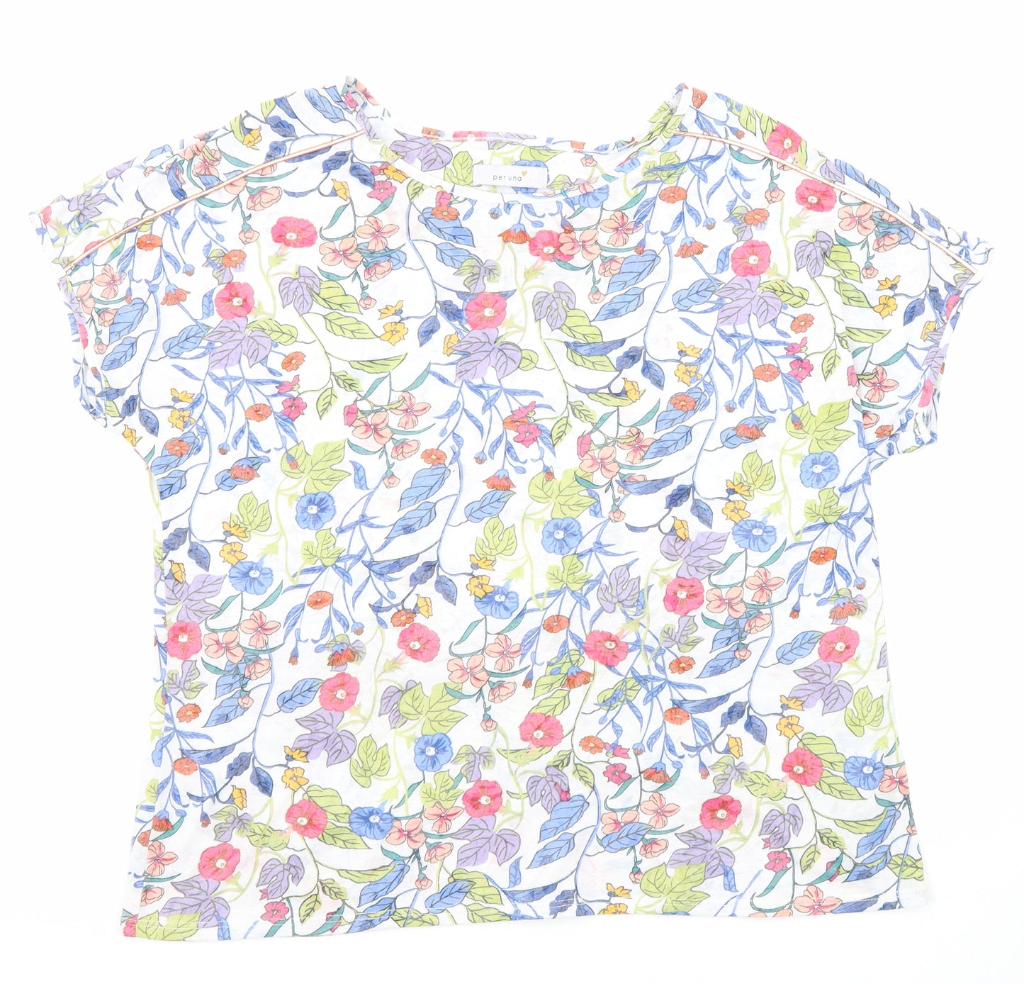 Per Una Womens Multicoloured Floral Polyester Basic T-Shirt Size 16 Round Neck