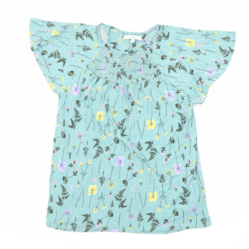 NEXT Womens Green Floral Viscose Basic T-Shirt Size 10 Round Neck