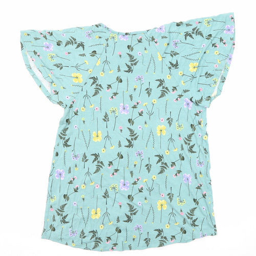 NEXT Womens Green Floral Viscose Basic T-Shirt Size 10 Round Neck