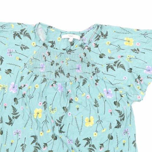 NEXT Womens Green Floral Viscose Basic T-Shirt Size 10 Round Neck