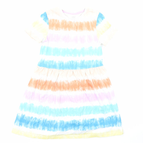 Marks and Spencer Girls Multicoloured Geometric Cotton A-Line Size 6-7 Years Round Neck Pullover
