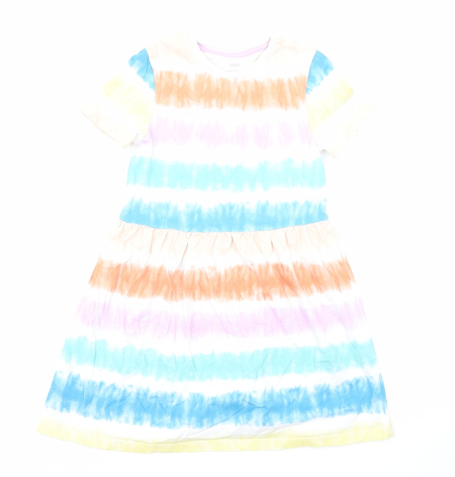 Marks and Spencer Girls Multicoloured Geometric Cotton A-Line Size 6-7 Years Round Neck Pullover