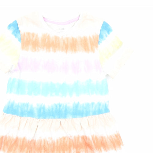 Marks and Spencer Girls Multicoloured Geometric Cotton A-Line Size 6-7 Years Round Neck Pullover