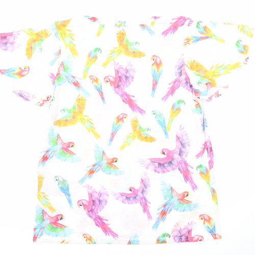 NEXT Womens Multicoloured Geometric Polyester Basic T-Shirt Size 10 Round Neck - Parrot Print