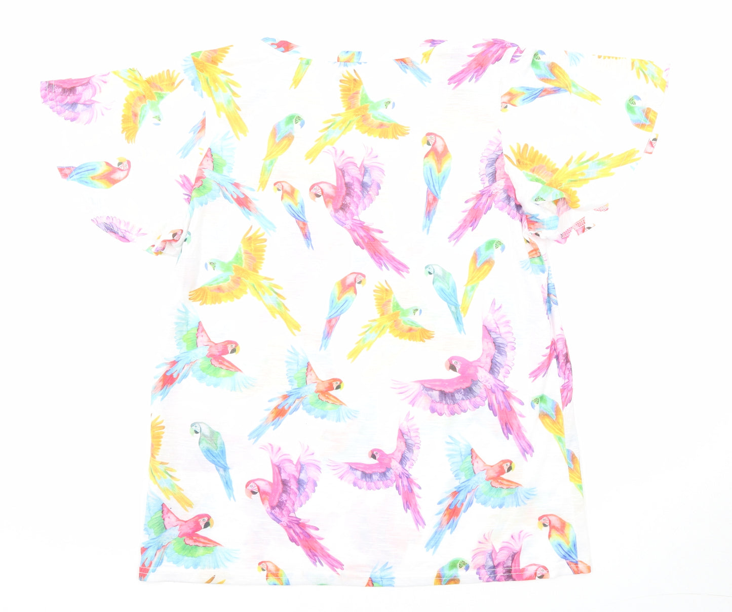 NEXT Womens Multicoloured Geometric Polyester Basic T-Shirt Size 10 Round Neck - Parrot Print